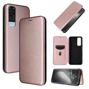 For vivo Y51 2020 Carbon Fiber Texture Horizontal Flip TPU + PC + PU Leather Case with Card Slot(Pink)
