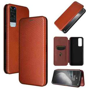 For vivo Y51 2020 Carbon Fiber Texture Horizontal Flip TPU + PC + PU Leather Case with Card Slot(Brown)