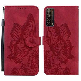 For Huawei P Smart 2021 Retro Skin Feel Butterflies Embossing Horizontal Flip Leather Case with Holder & Card Slots & Wallet(Red)