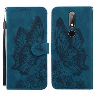 For Nokia 2.4 Retro Skin Feel Butterflies Embossing Horizontal Flip Leather Case with Holder & Card Slots & Wallet(Blue)