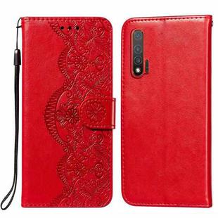 For Huawei nova 6 Flower Vine Embossing Pattern Horizontal Flip Leather Case with Card Slot & Holder & Wallet & Lanyard(Red)
