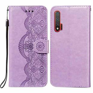 For Huawei nova 6 Flower Vine Embossing Pattern Horizontal Flip Leather Case with Card Slot & Holder & Wallet & Lanyard(Purple)
