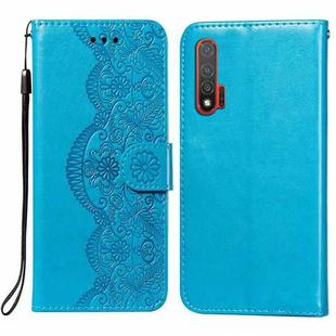 For Huawei nova 6 Flower Vine Embossing Pattern Horizontal Flip Leather Case with Card Slot & Holder & Wallet & Lanyard(Blue)