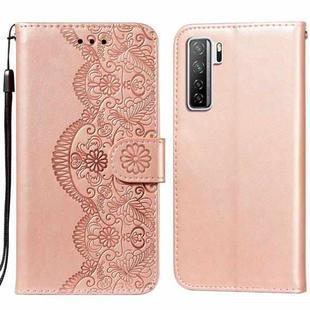 For Huawei nova 7 SE Flower Vine Embossing Pattern Horizontal Flip Leather Case with Card Slot & Holder & Wallet & Lanyard(Rose Gold)