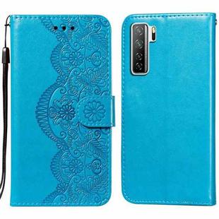 For Huawei nova 7 SE Flower Vine Embossing Pattern Horizontal Flip Leather Case with Card Slot & Holder & Wallet & Lanyard(Blue)