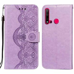 For Huawei P20 Lite (2019) Flower Vine Embossing Pattern Horizontal Flip Leather Case with Card Slot & Holder & Wallet & Lanyard(Purple)