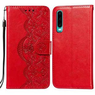 For Huawei P30 Flower Vine Embossing Pattern Horizontal Flip Leather Case with Card Slot & Holder & Wallet & Lanyard(Red)