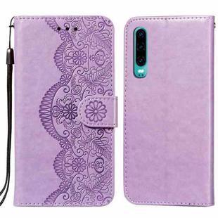For Huawei P30 Flower Vine Embossing Pattern Horizontal Flip Leather Case with Card Slot & Holder & Wallet & Lanyard(Purple)