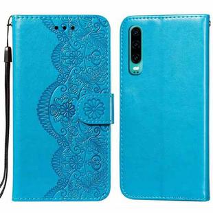 For Huawei P30 Flower Vine Embossing Pattern Horizontal Flip Leather Case with Card Slot & Holder & Wallet & Lanyard(Blue)