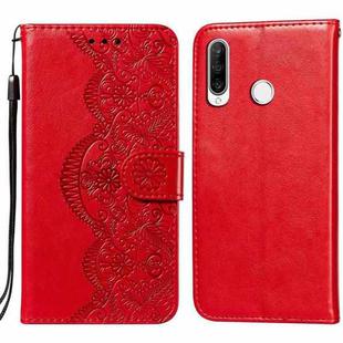 For Huawei P30 Lite / nova 4e Flower Vine Embossing Pattern Horizontal Flip Leather Case with Card Slot & Holder & Wallet & Lanyard(Red)