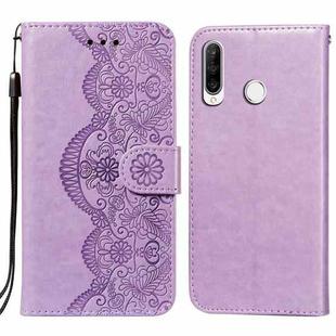 For Huawei P30 Lite / nova 4e Flower Vine Embossing Pattern Horizontal Flip Leather Case with Card Slot & Holder & Wallet & Lanyard(Purple)