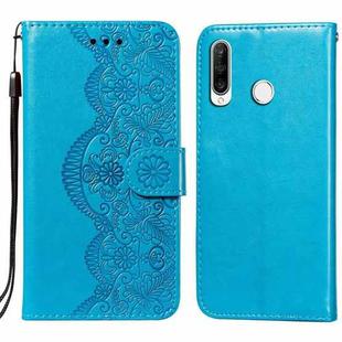 For Huawei P30 Lite / nova 4e Flower Vine Embossing Pattern Horizontal Flip Leather Case with Card Slot & Holder & Wallet & Lanyard(Blue)