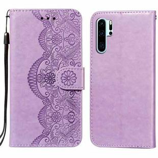 For Huawei P30 Pro Flower Vine Embossing Pattern Horizontal Flip Leather Case with Card Slot & Holder & Wallet & Lanyard(Purple)