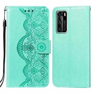 For Huawei P40 Flower Vine Embossing Pattern Horizontal Flip Leather Case with Card Slot & Holder & Wallet & Lanyard(Green)