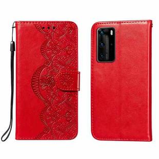 For Huawei P40 Pro Flower Vine Embossing Pattern Horizontal Flip Leather Case with Card Slot & Holder & Wallet & Lanyard(Red)