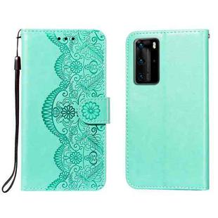 For Huawei P40 Pro Flower Vine Embossing Pattern Horizontal Flip Leather Case with Card Slot & Holder & Wallet & Lanyard(Green)