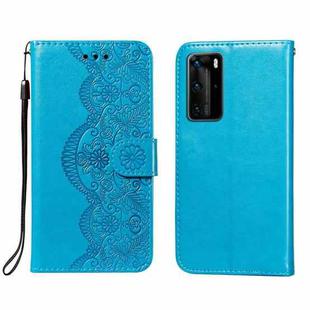 For Huawei P40 Pro Flower Vine Embossing Pattern Horizontal Flip Leather Case with Card Slot & Holder & Wallet & Lanyard(Blue)