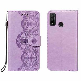 For Huawei P smart 2020 Flower Vine Embossing Pattern Horizontal Flip Leather Case with Card Slot & Holder & Wallet & Lanyard(Purple)