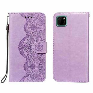 For Huawei Y5p / Honor 9S Flower Vine Embossing Pattern Horizontal Flip Leather Case with Card Slot & Holder & Wallet & Lanyard(Purple)