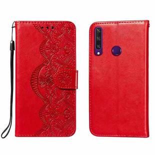 For Huawei Y6p Flower Vine Embossing Pattern Horizontal Flip Leather Case with Card Slot & Holder & Wallet & Lanyard(Red)