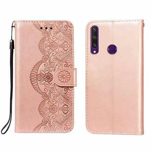 For Huawei Y6p Flower Vine Embossing Pattern Horizontal Flip Leather Case with Card Slot & Holder & Wallet & Lanyard(Rose Gold)