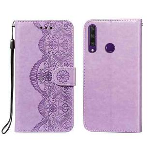 For Huawei Y6p Flower Vine Embossing Pattern Horizontal Flip Leather Case with Card Slot & Holder & Wallet & Lanyard(Purple)