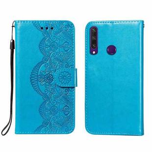 For Huawei Y6p Flower Vine Embossing Pattern Horizontal Flip Leather Case with Card Slot & Holder & Wallet & Lanyard(Blue)