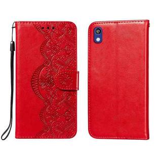 For Huawei Y5 (2019) / Honor 8S Flower Vine Embossing Pattern Horizontal Flip Leather Case with Card Slot & Holder & Wallet & Lanyard(Red)