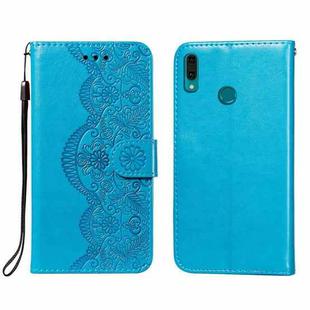 For Huawei Y9 (2019) Flower Vine Embossing Pattern Horizontal Flip Leather Case with Card Slot & Holder & Wallet & Lanyard(Blue)