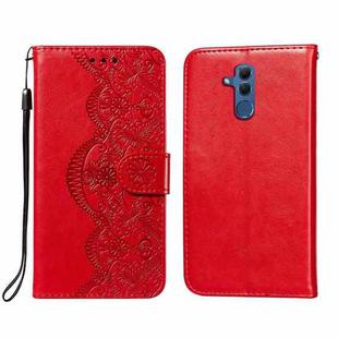 For Huawei Maimang 7 / Mate 20 Lite Flower Vine Embossing Pattern Horizontal Flip Leather Case with Card Slot & Holder & Wallet & Lanyard(Red)