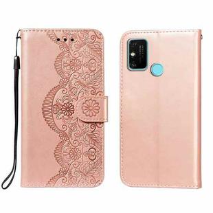 For Huawei Honor 9A Flower Vine Embossing Pattern Horizontal Flip Leather Case with Card Slot & Holder & Wallet & Lanyard(Rose Gold)