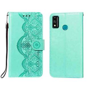 For Huawei Honor 9X Lite Flower Vine Embossing Pattern Horizontal Flip Leather Case with Card Slot & Holder & Wallet & Lanyard(Green)