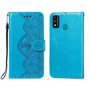 For Huawei Honor 9X Lite Flower Vine Embossing Pattern Horizontal Flip Leather Case with Card Slot & Holder & Wallet & Lanyard(Blue)