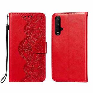For Huawei Honor 20 Flower Vine Embossing Pattern Horizontal Flip Leather Case with Card Slot & Holder & Wallet & Lanyard(Red)