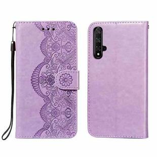 For Huawei Honor 20 Flower Vine Embossing Pattern Horizontal Flip Leather Case with Card Slot & Holder & Wallet & Lanyard(Purple)
