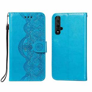For Huawei Honor 20 Flower Vine Embossing Pattern Horizontal Flip Leather Case with Card Slot & Holder & Wallet & Lanyard(Blue)