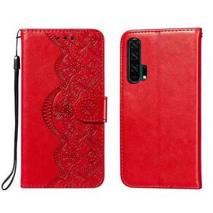 For Huawei Honor 20 Pro Flower Vine Embossing Pattern Horizontal Flip Leather Case with Card Slot & Holder & Wallet & Lanyard(Red)