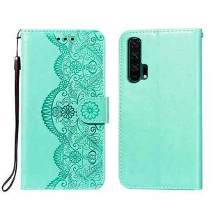 For Huawei Honor 20 Pro Flower Vine Embossing Pattern Horizontal Flip Leather Case with Card Slot & Holder & Wallet & Lanyard(Green)