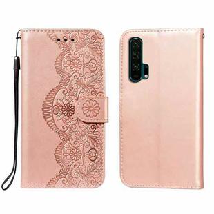 For Huawei Honor 20 Pro Flower Vine Embossing Pattern Horizontal Flip Leather Case with Card Slot & Holder & Wallet & Lanyard(Rose Gold)