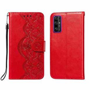 For Huawei Honor 30 Flower Vine Embossing Pattern Horizontal Flip Leather Case with Card Slot & Holder & Wallet & Lanyard(Red)