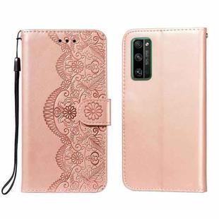 For Huawei Honor 30 Pro Flower Vine Embossing Pattern Horizontal Flip Leather Case with Card Slot & Holder & Wallet & Lanyard(Rose Gold)