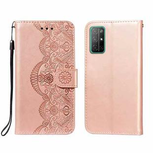 For Huawei Honor 30S Flower Vine Embossing Pattern Horizontal Flip Leather Case with Card Slot & Holder & Wallet & Lanyard(Rose Gold)