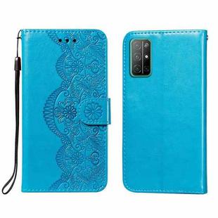 For Huawei Honor 30S Flower Vine Embossing Pattern Horizontal Flip Leather Case with Card Slot & Holder & Wallet & Lanyard(Blue)