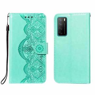 For Huawei Honor Play4 Flower Vine Embossing Pattern Horizontal Flip Leather Case with Card Slot & Holder & Wallet & Lanyard(Green)