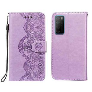 For Huawei Honor Play4 Flower Vine Embossing Pattern Horizontal Flip Leather Case with Card Slot & Holder & Wallet & Lanyard(Purple)