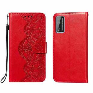For Huawei Honor Play 4T Pro Flower Vine Embossing Pattern Horizontal Flip Leather Case with Card Slot & Holder & Wallet & Lanyard(Red)