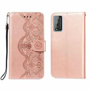 For Huawei Honor Play 4T Pro Flower Vine Embossing Pattern Horizontal Flip Leather Case with Card Slot & Holder & Wallet & Lanyard(Rose Gold)