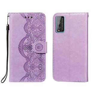 For Huawei Honor Play 4T Pro Flower Vine Embossing Pattern Horizontal Flip Leather Case with Card Slot & Holder & Wallet & Lanyard(Purple)