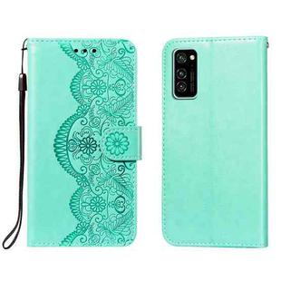 For Huawei Honor V30 / V30 Pro Flower Vine Embossing Pattern Horizontal Flip Leather Case with Card Slot & Holder & Wallet & Lanyard(Green)