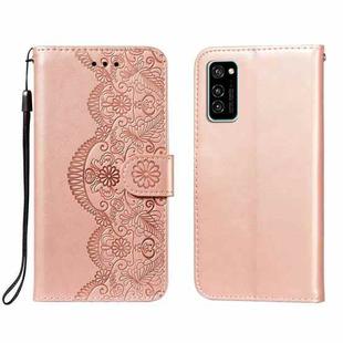 For Huawei Honor V30 / V30 Pro Flower Vine Embossing Pattern Horizontal Flip Leather Case with Card Slot & Holder & Wallet & Lanyard(Rose Gold)